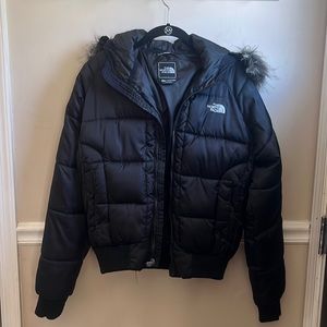 Black northface winter jacket with removable hood